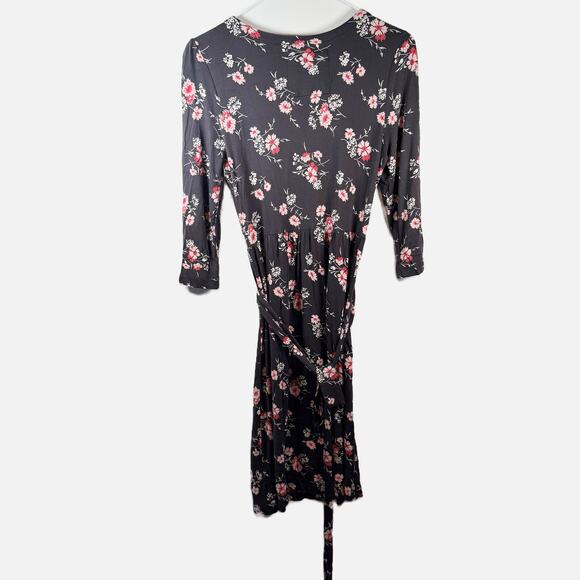 Fat Face Floral Midi Dress Women’s Size 10 Black Pink Print 3/4 Sleeve Scoop - Picture 3 of 15
